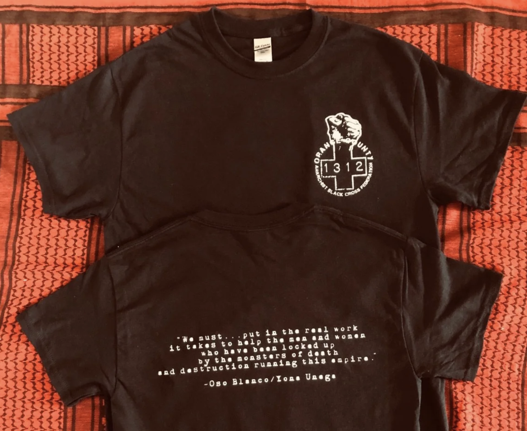 Shirts with Oso Blanco quote to benefit political prisoner support